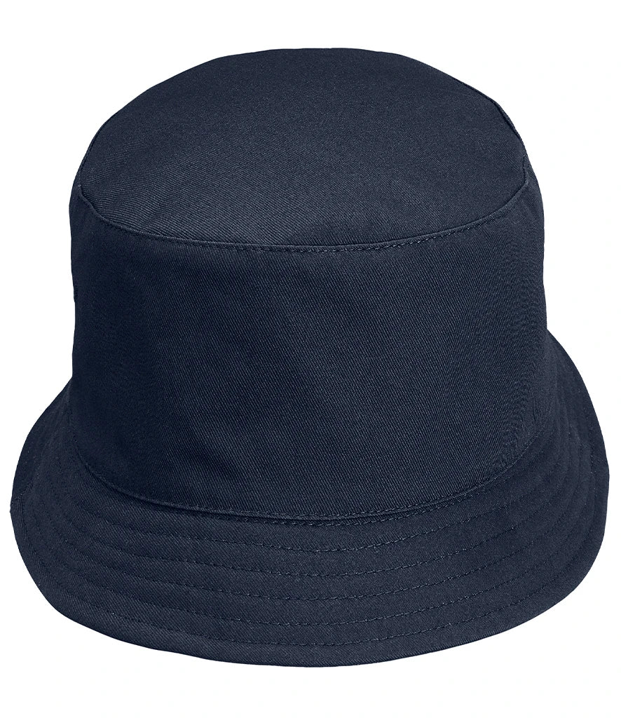 sol's unisex twill bucket hat in french navy against a white background viewed from above