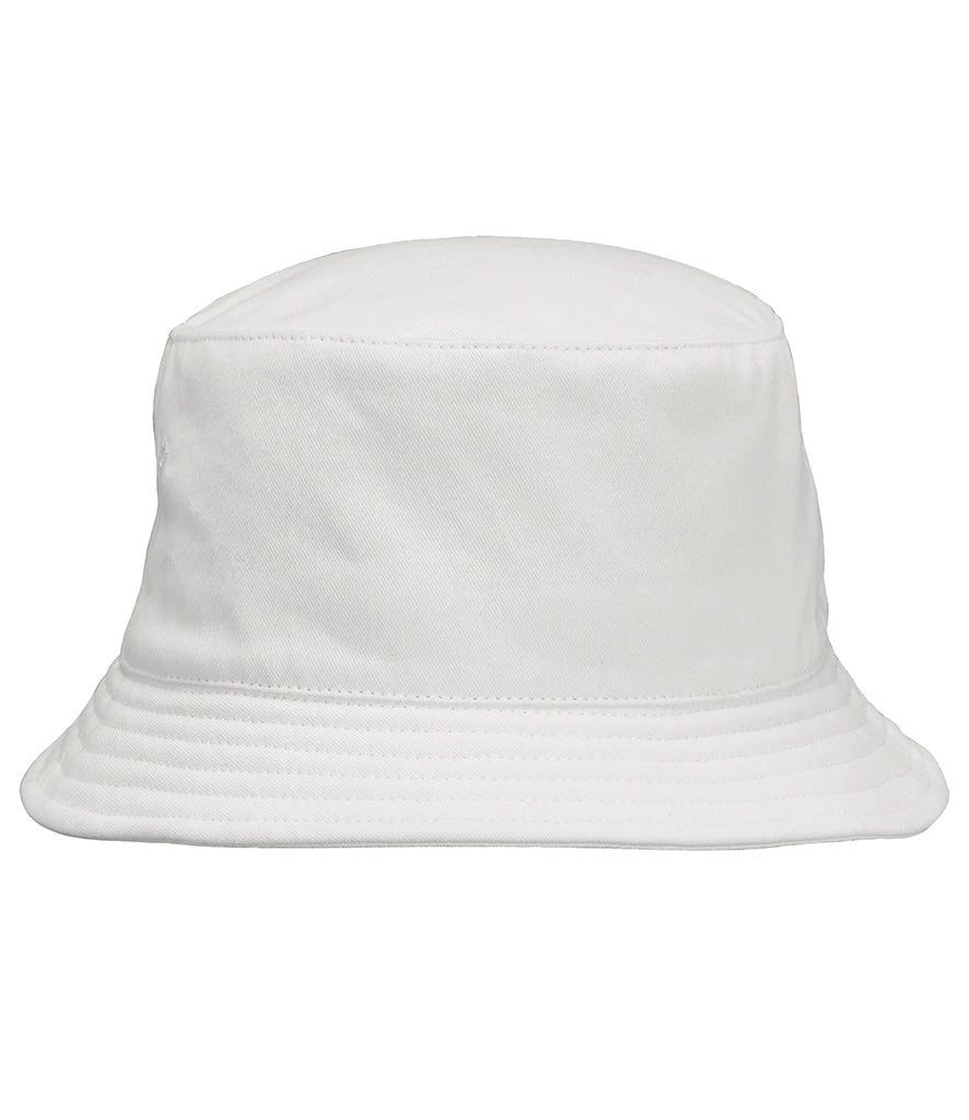 sol's unisex twill bucket hat in white against a white background