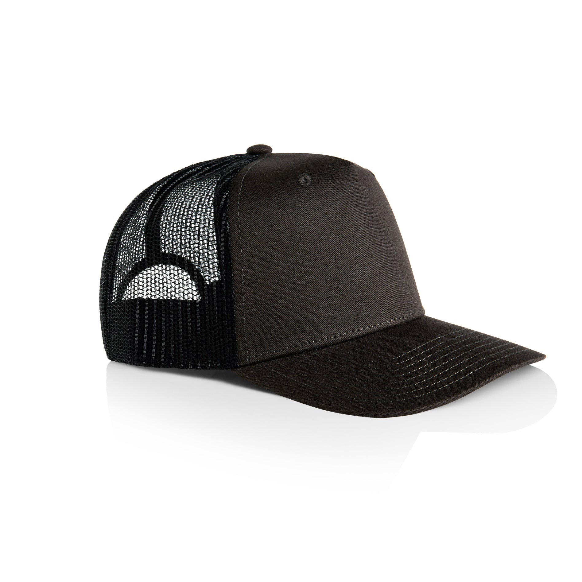 Side image of AS Colour Stock Contrast Trucker Cap in coal/black colour