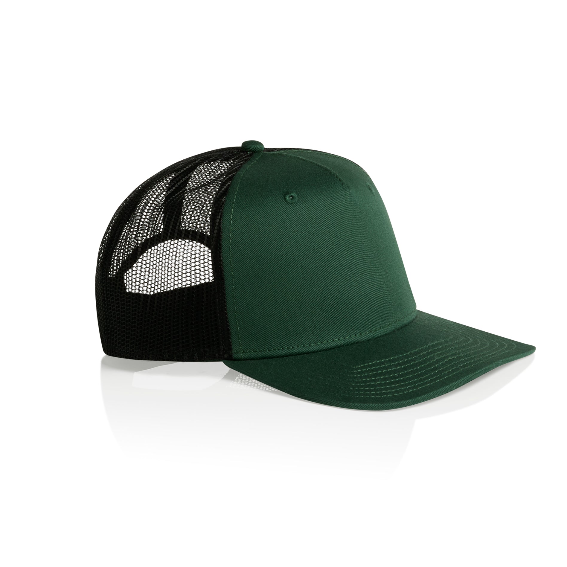 Side image of AS Colour Stock Contrast Trucker Cap in forest green/black colour