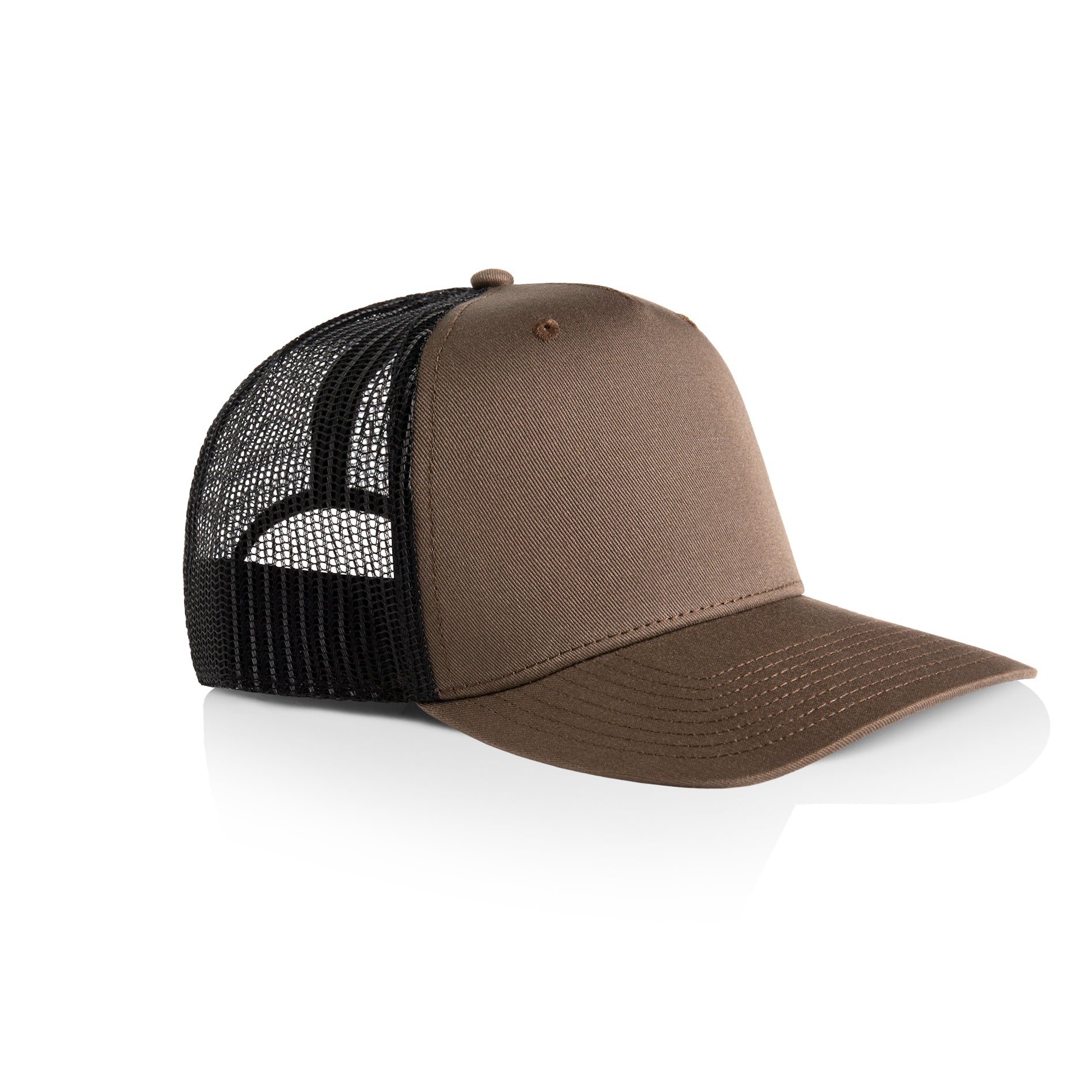 Side image of AS Colour Stock Contrast Trucker Cap in walnut/black colour