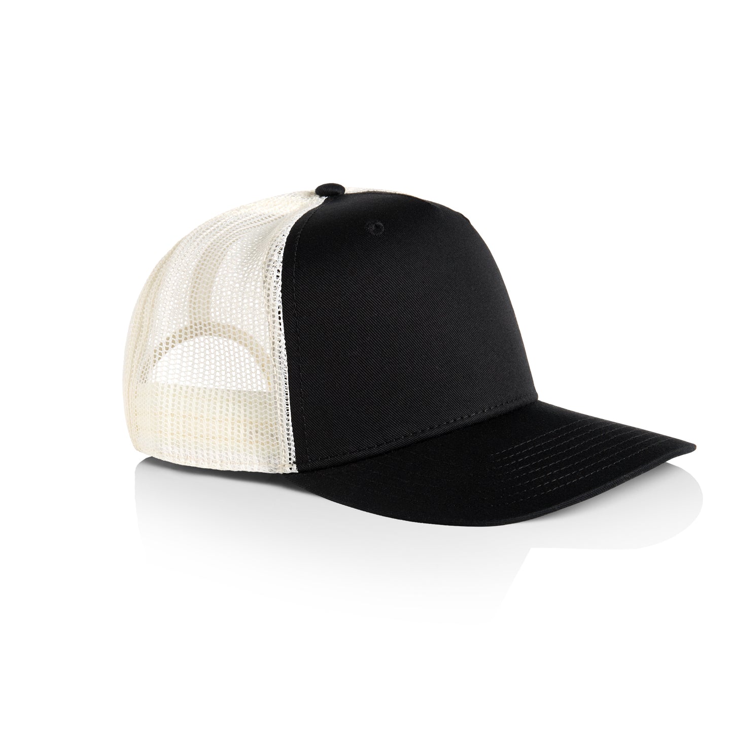 Side image of AS Colour Stock Contract Trucker Cap in black/ecru colour