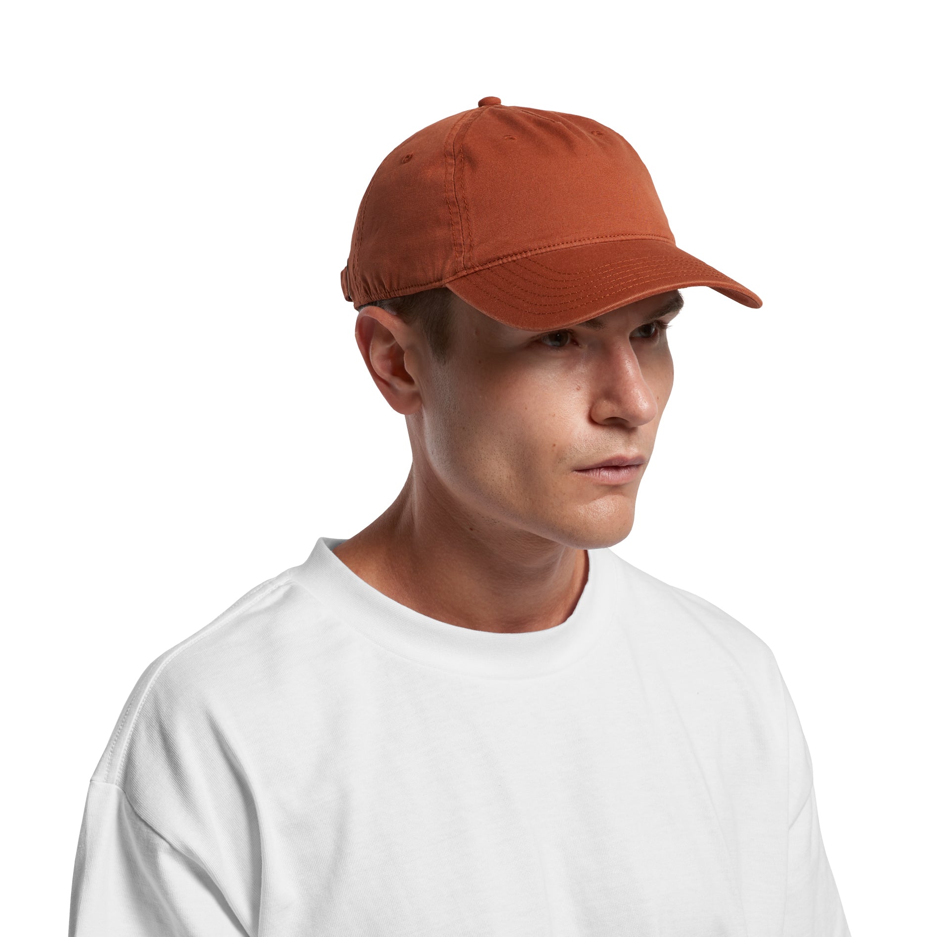 Image of model wearing AS Colour Access Five Panel Cap in clay