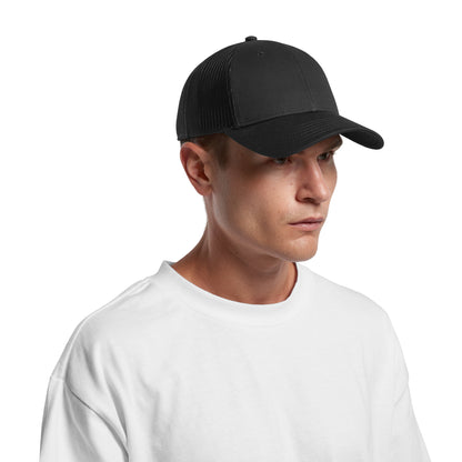 Front Image of model wearing AS Colour Icon Trucker Cap in Colour Black