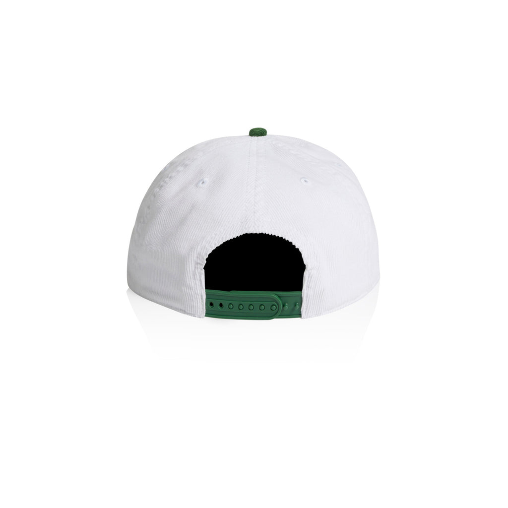 AS Colour class cord two-tone cap in white/forest viewed from the back on a white background