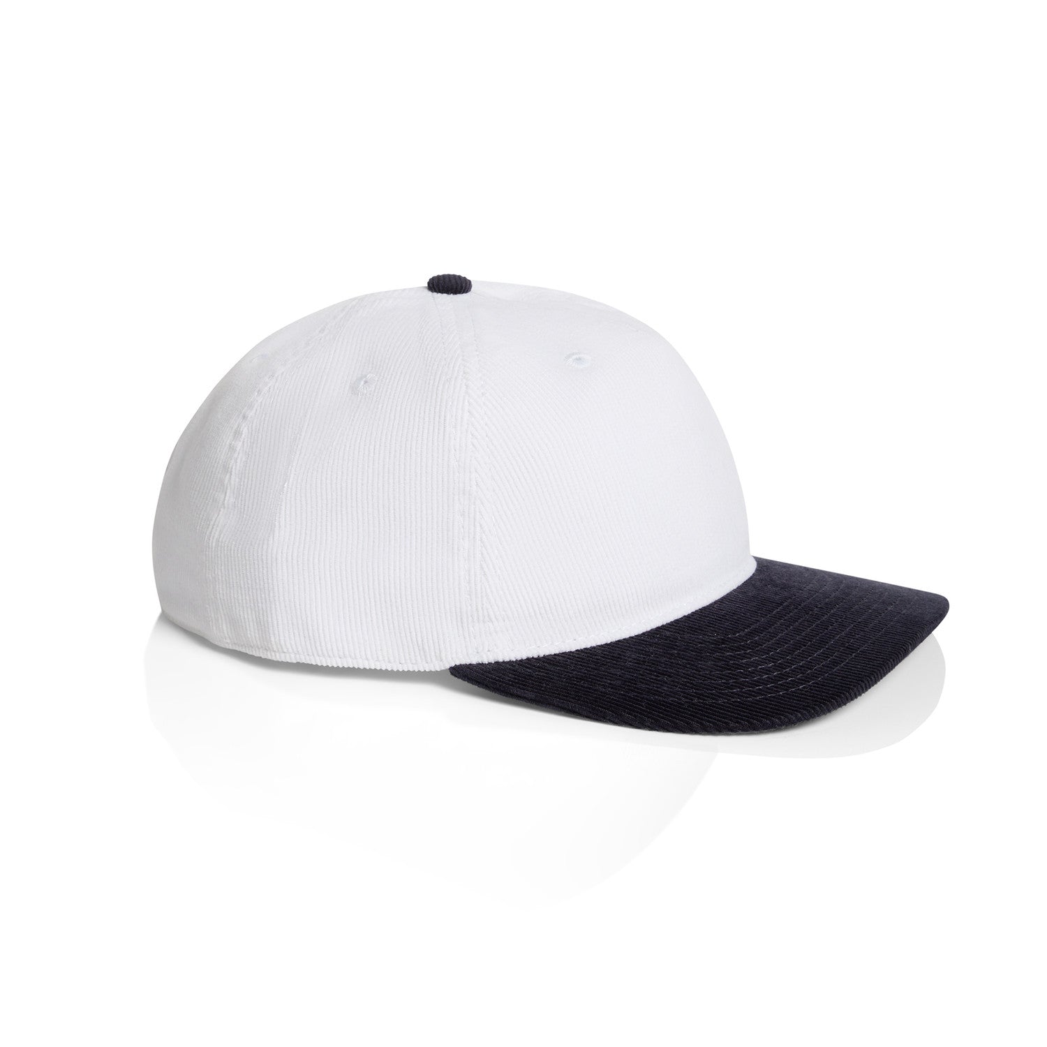 AS Colour class cord two-tone cap in white/ink blue viewed from the side on a white background