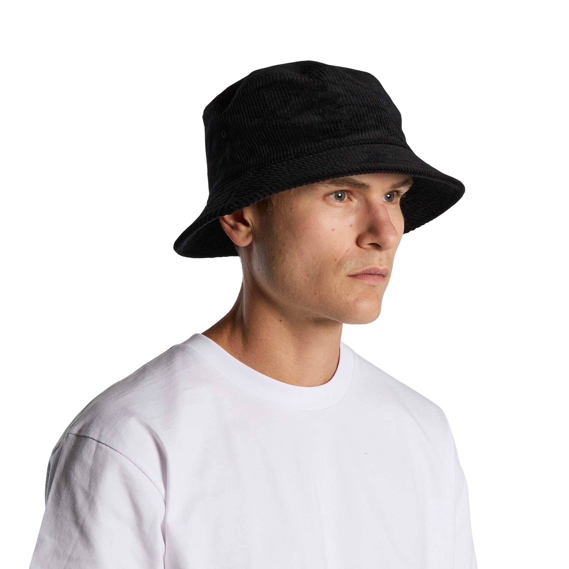 Image of model wearing AS Colour Cord Bucket Hat in Colour Black