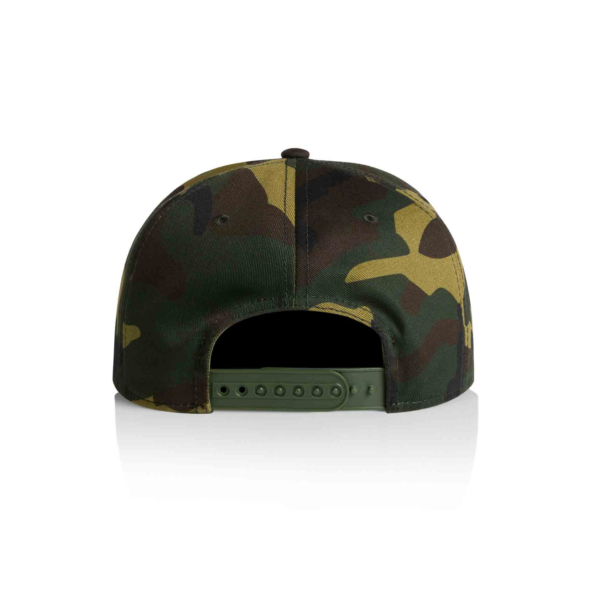 Camouflage-patterned  as colour camo cap on a white background back view