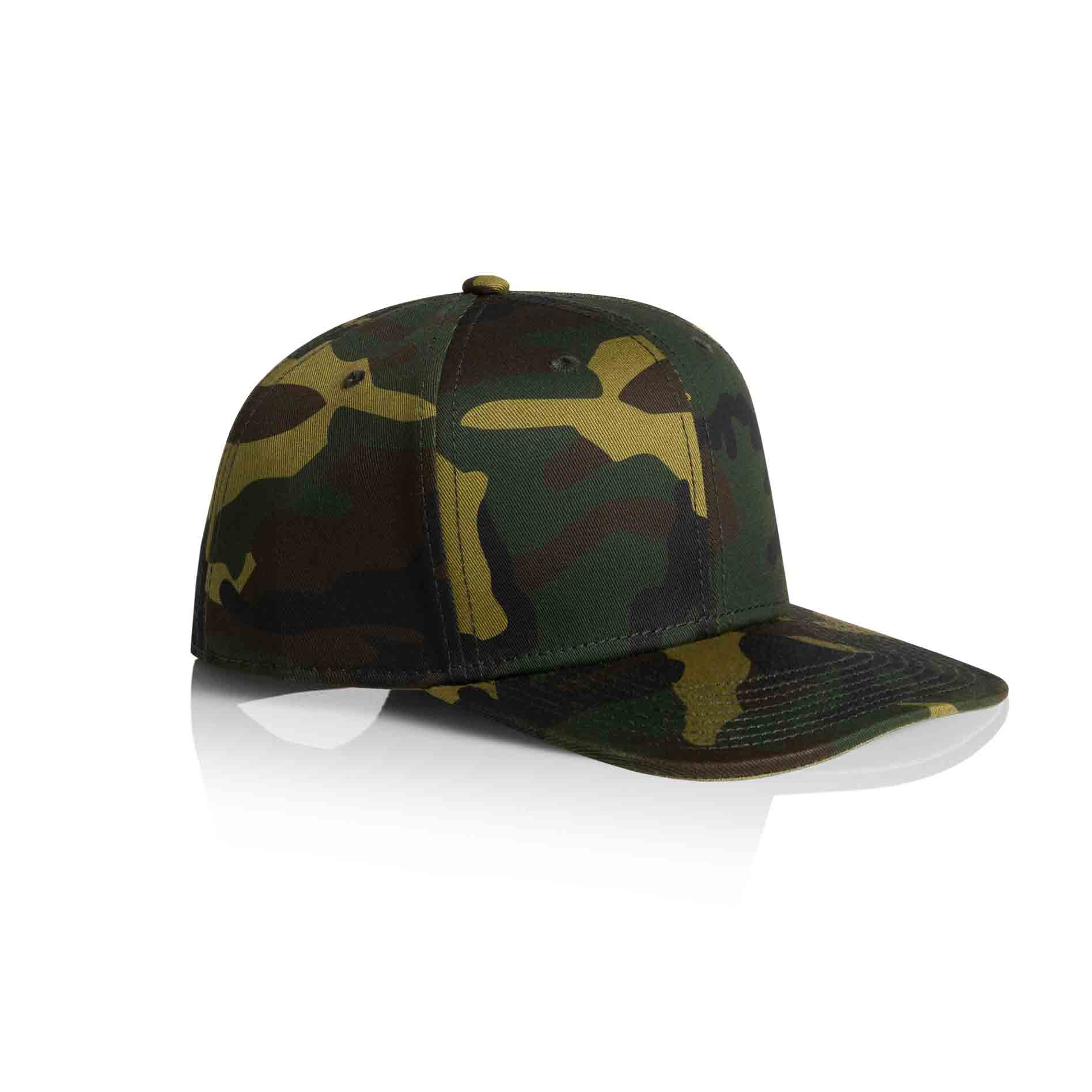 Camouflage-patterned  as colour camo cap on a white background side view