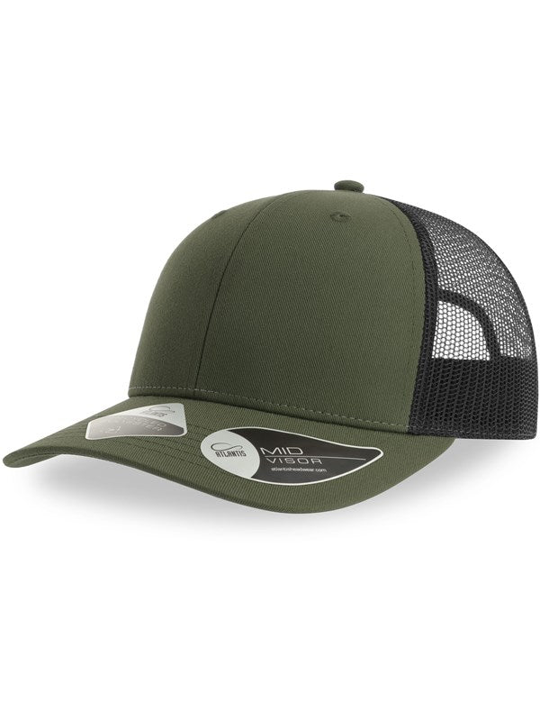 product image of atlantis bryce recycled trucker 6 panel cap in colour olive/black