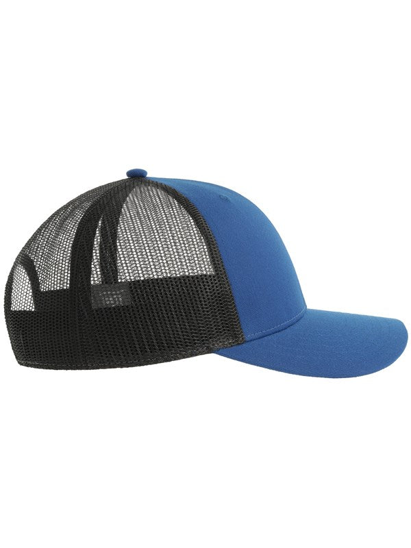 side product image of atlantis bryce recycled trucker 6 panel cap in colour royal/black