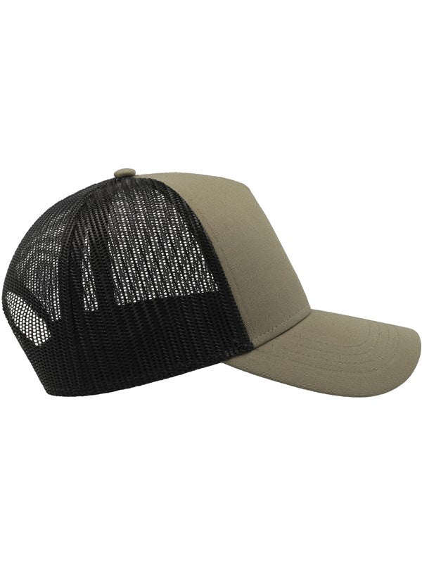 Product Image of Atlantis Rapper Cotton 5 Panel Trucker Cap Adult in olive/black side image
