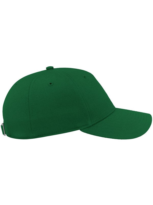 product image of Shot Curved Visor 5 Panel Structured Cap from the side in colour green