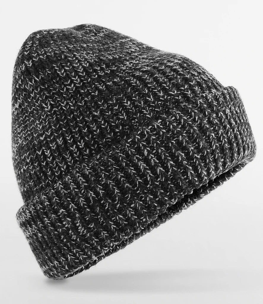 product image of beechfield campfire beanie in colour black speck shot on a white background