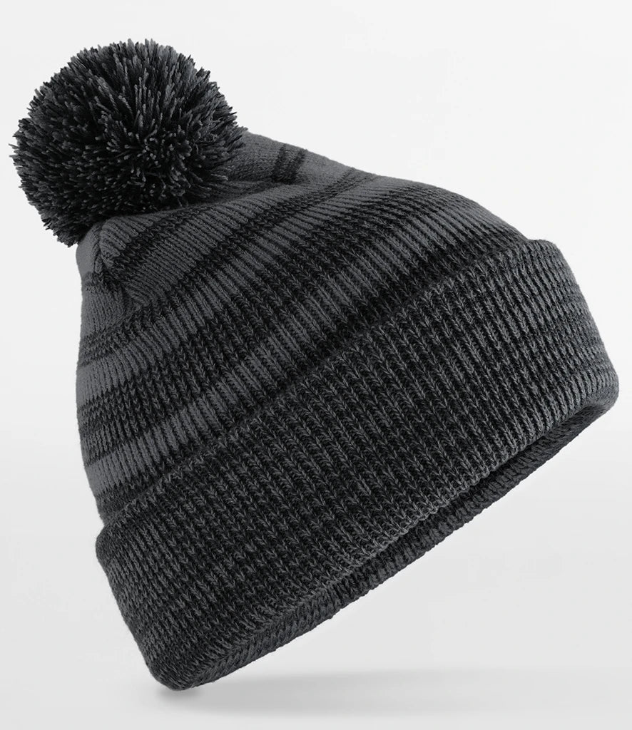 product image of beechfield team stripe beanie in colour graphite grey and black photographed on a white background