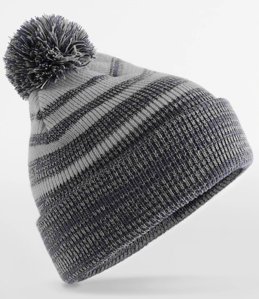product image of beechfield team stripe beanie in colour graphite grey and navy photographed on a white background