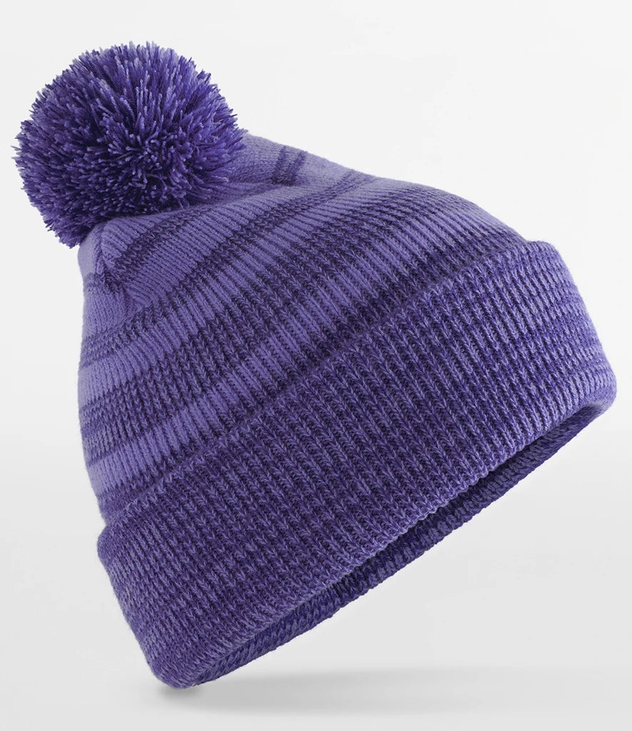 product image of beechfield team stripe beanie in colour purple photographed on a white background