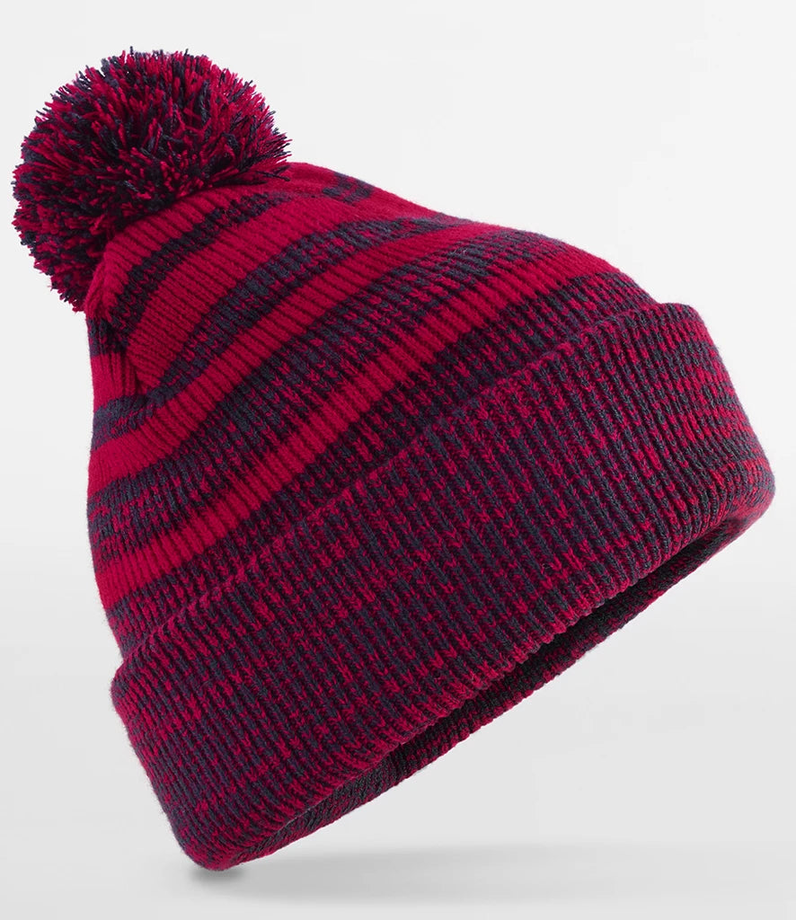 product image of beechfield team stripe beanie in colour red and navy photographed on a white background
