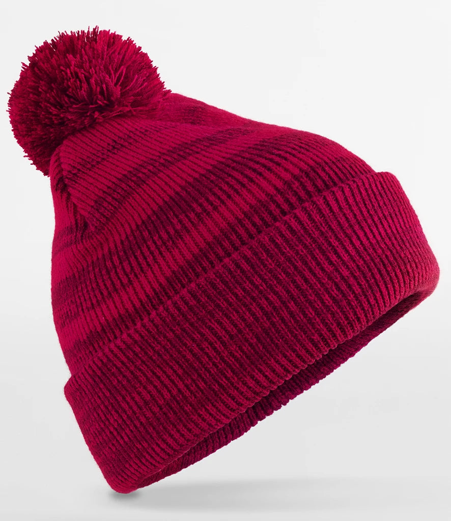 product image of beechfield team stripe beanie in colour red photographed on a white background