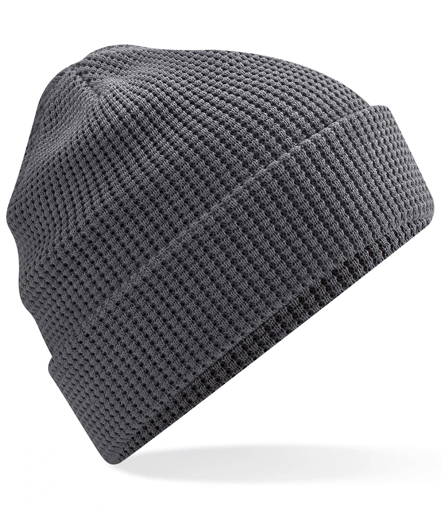 product image of Beechfield Organic Cotton Waffle Beanie in colour graphite grey photographed on a white background