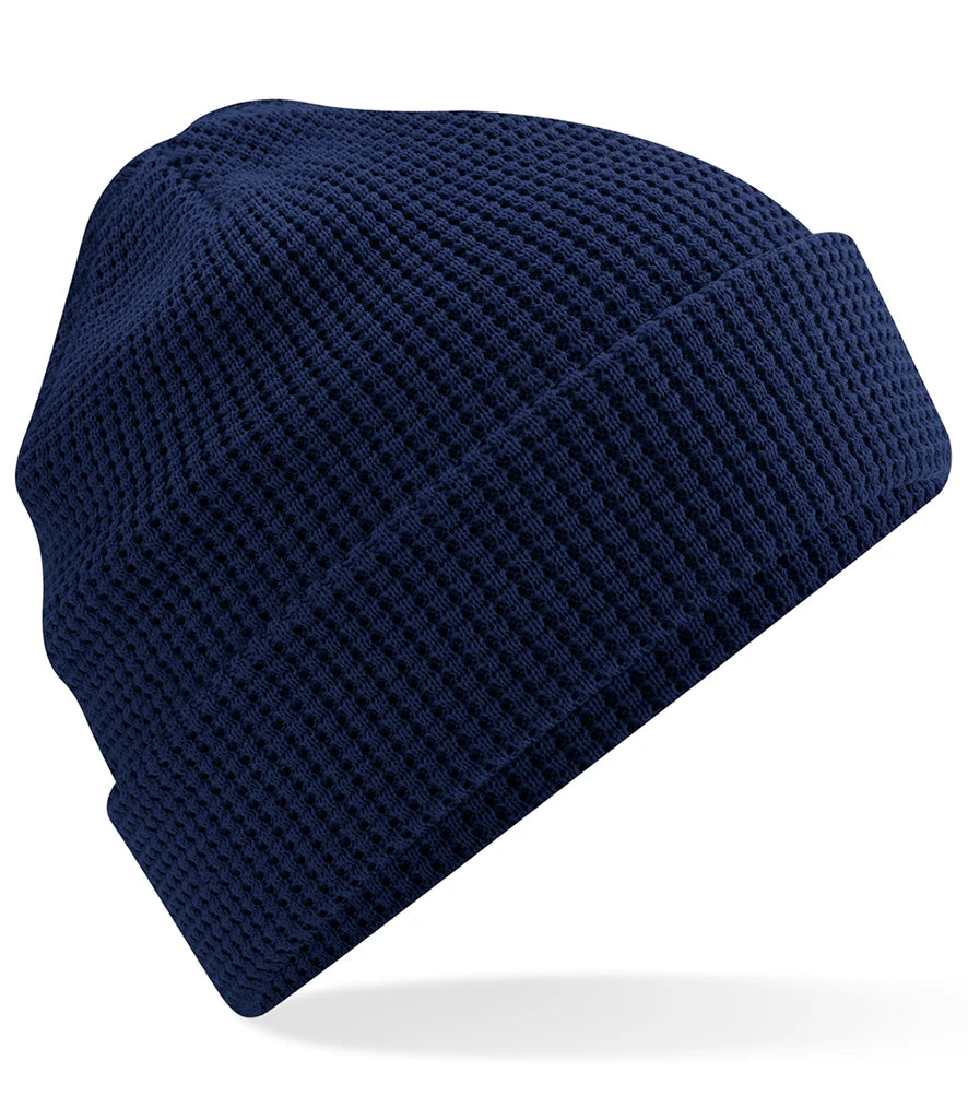 product image of Beechfield Organic Cotton Waffle Beanie in colour oxford navy photographed on a white background