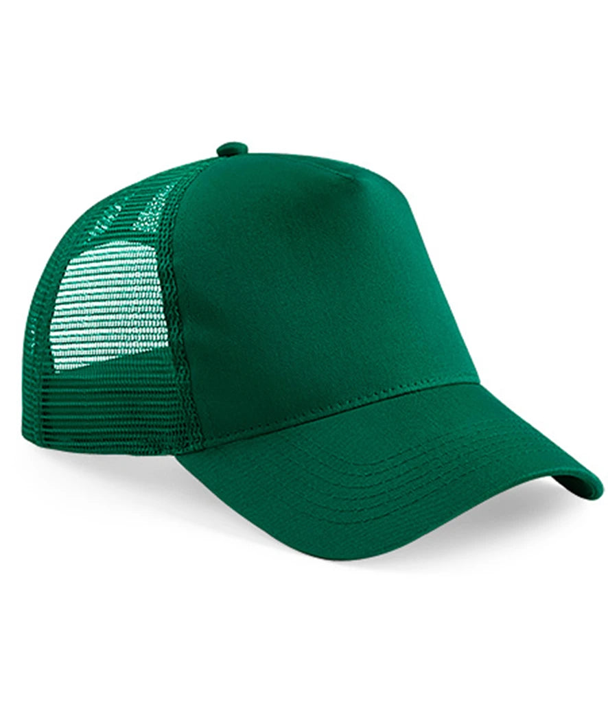 Product image of Beechfield Snapback Trucker Cap in bottle green on a white background
