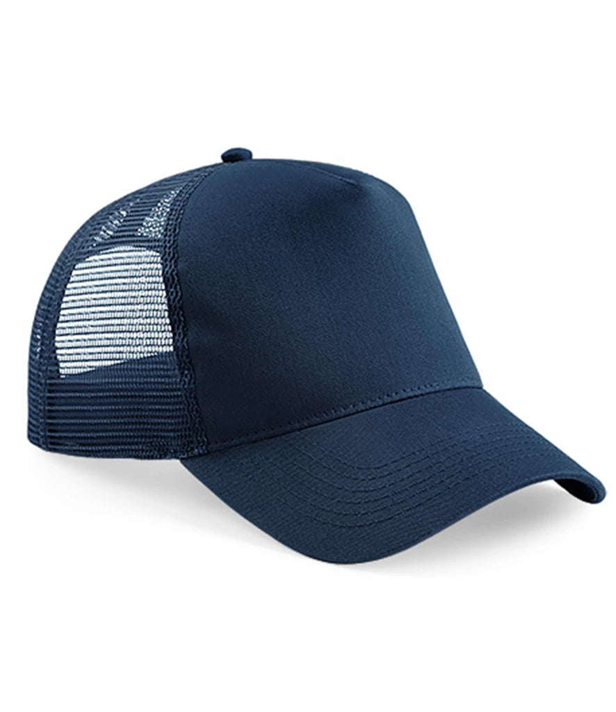 Product image of Beechfield Snapback Trucker Cap in french navy on a white background
