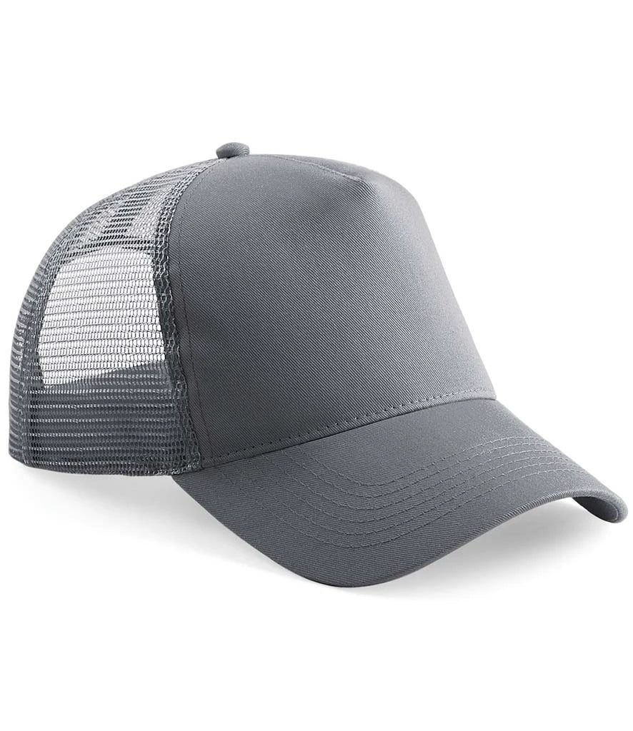 Product image of Beechfield Snapback Trucker Cap in graphite grey on a white background
