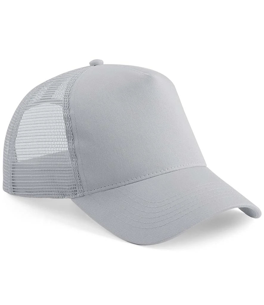 Product image of Beechfield Snapback Trucker Cap in light grey on a white background

