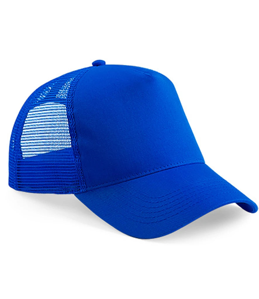 Product image of Beechfield Snapback Trucker Cap in royal blue on a white background
