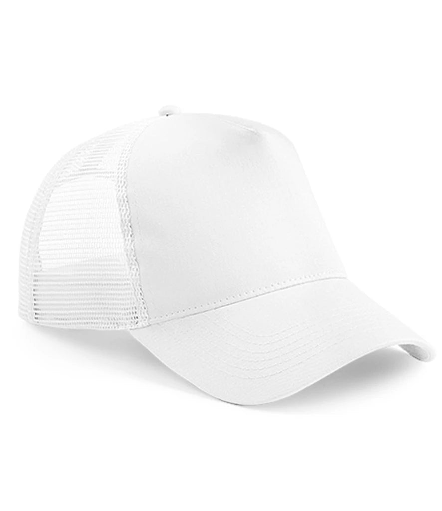 Product image of Beechfield Snapback Trucker Cap in white on a white background
