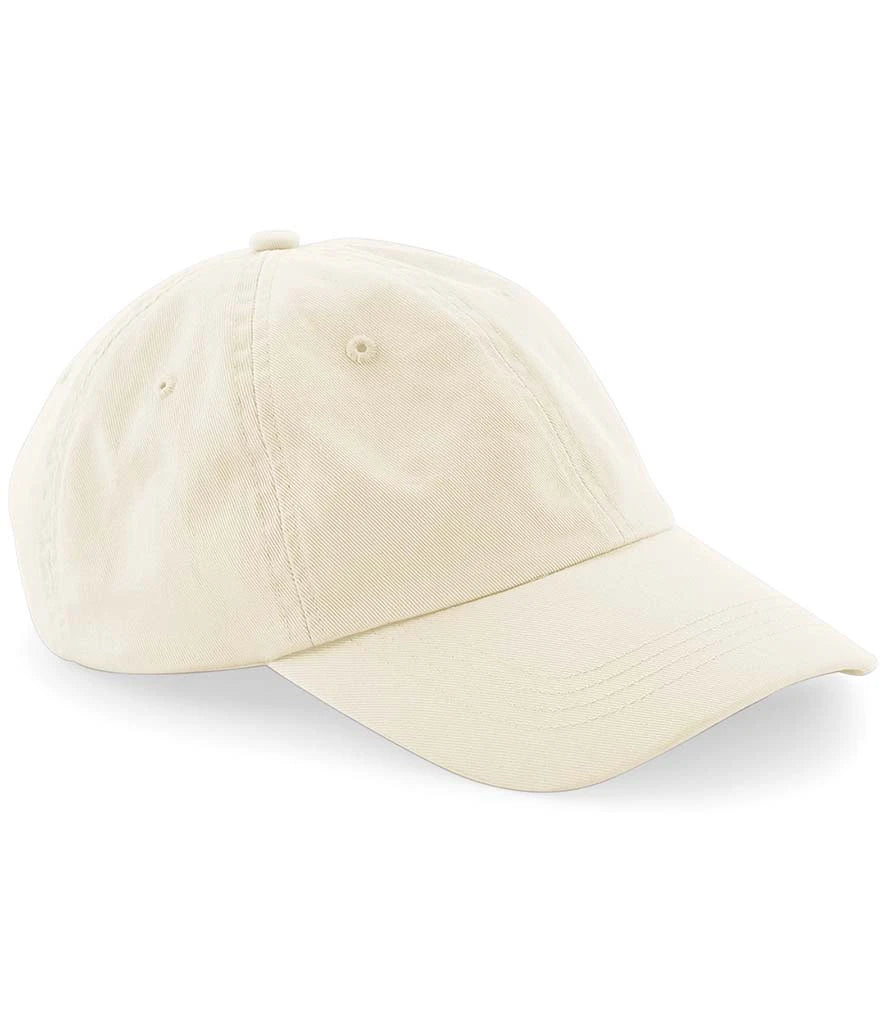product image of Beechfield Low Profile 6 Panel Dad Cap in beige viewed from the side on a white background
