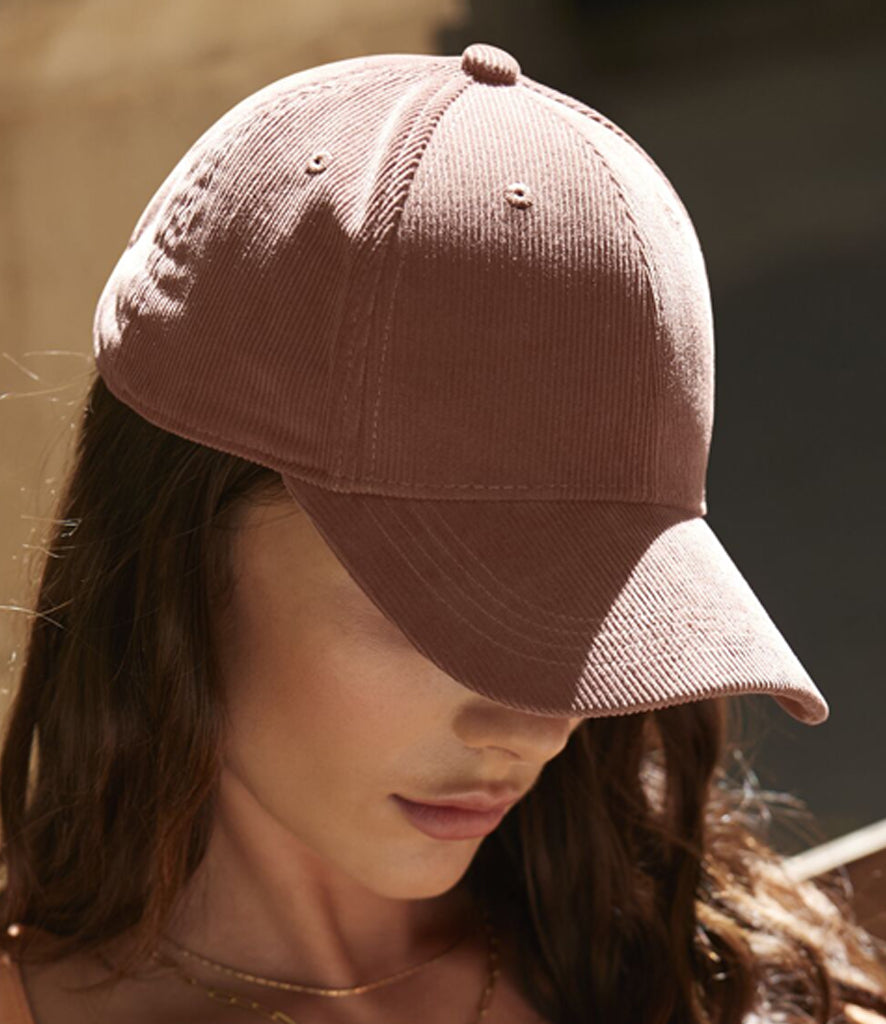 Model image beechfield earthaware organic cord cap colour redwood