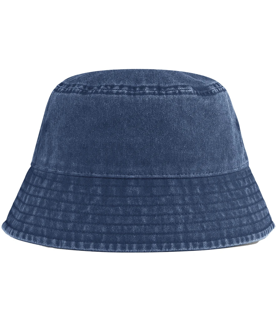 Beechfield Vintage Bucket Hat in vintage denim on a plain white background