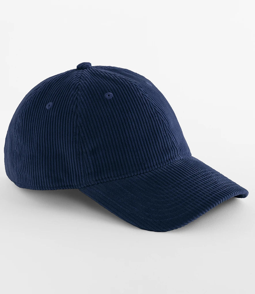 Product Image of Beechfield Corduroy Dad Cap in the colour Navy pictured on a white baclground