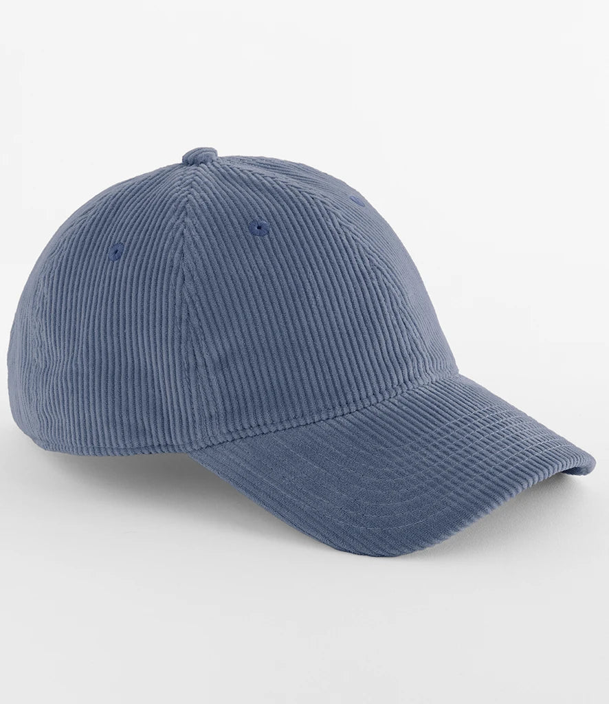 Product Image of Beechfield Corduroy Dad Cap in the colour Slate Blue pictured on a white baclground