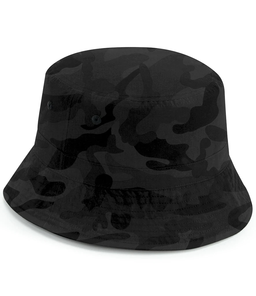 Camo Black bucket hat on a white background