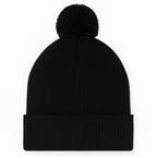 Black beanie with pom-pom on a white background
