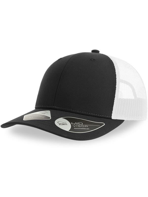 Product image of Atlantis Bryce Recycled Trucker 6 Panel Cap in black/white on a white background
