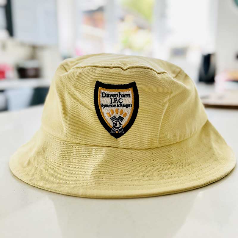 Yellow bucket hat embroidered with football club logo