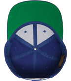 product image of flexfit classic snapback baseball cap in the colour royal blue view of inside of cap photographed on a white background