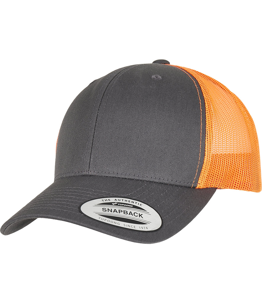 Flexfit Retro Trucker Two Tone Cap Charcoal and Neon Orange