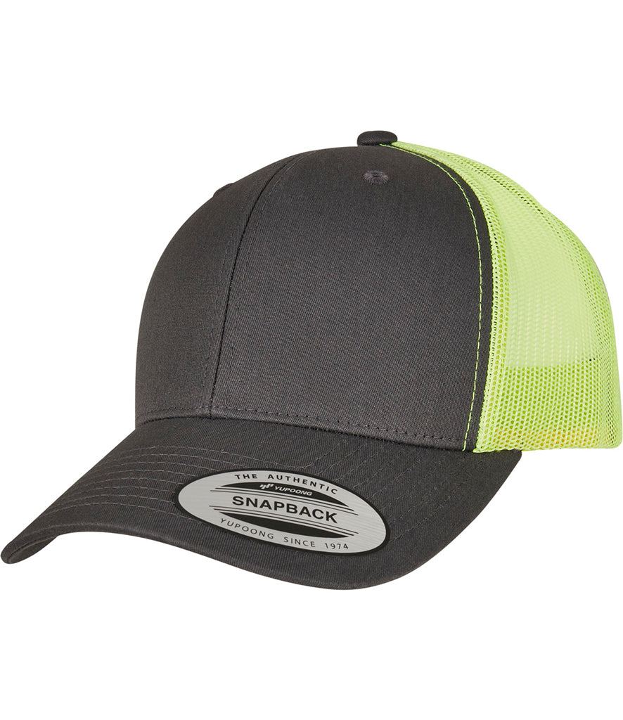 Flexfit Retro Trucker Two Tone Cap Charcoal and Neon Green