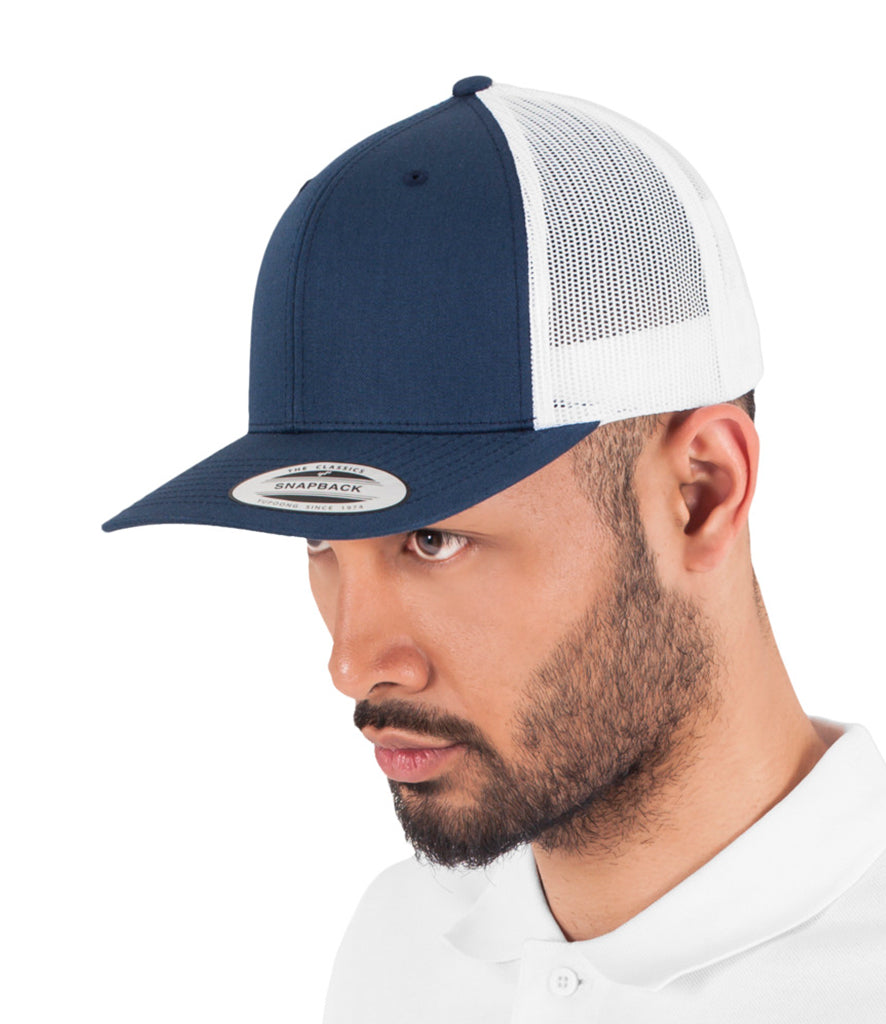 Flexfit Retro Trucker Two Tone Cap Dark Navy and White Model Image