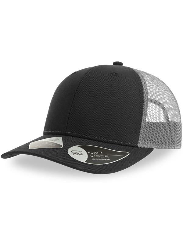 Product image of Atlantis Bryce Recycled Trucker 6 Panel Cap in grey/black on a white background
