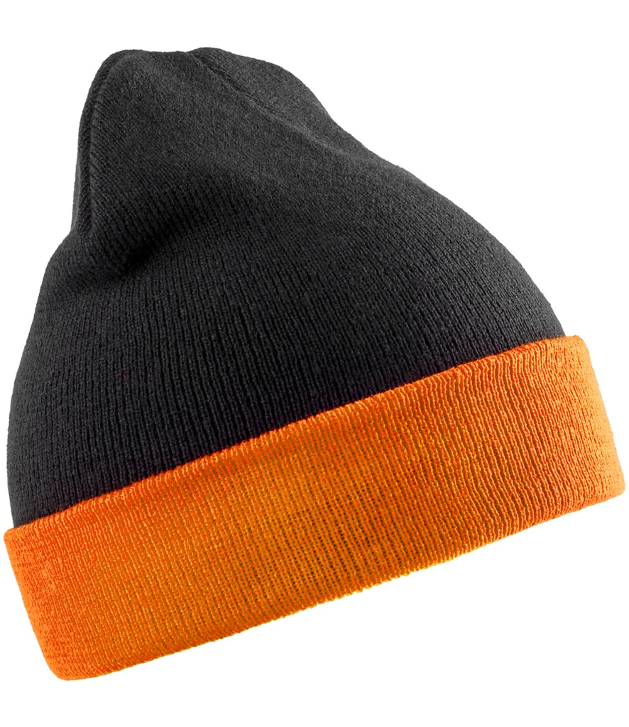 product image of Result Recycled Compass Beanie in colour black and orange photographed on a white background