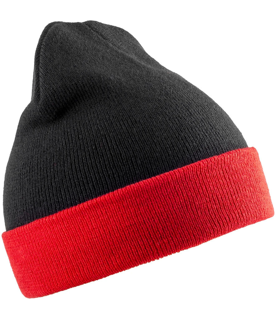 product image of Result Recycled Compass Beanie in colour black and red photographed on a white background
