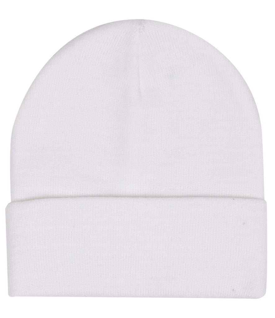 product image of pro rtx beanie in colour white photographed on a white background