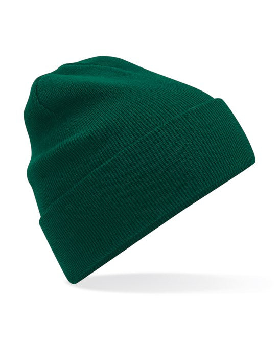 product image of Beechfield Organic Cotton Original Cuffed Beanie in colour bottle green shot on a white background
