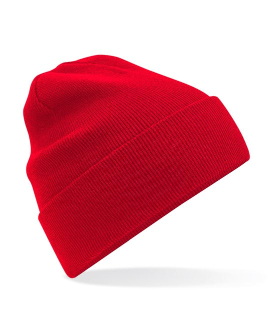 product image of Beechfield Organic Cotton Original Cuffed Beanie in colour classic red shot on a white background
